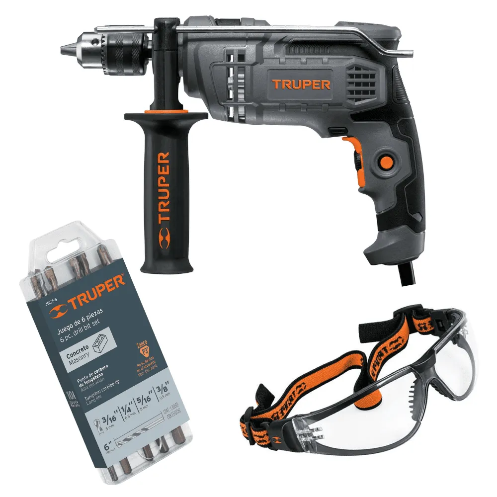 Combo Taladro Percutor Truper 1/2″ 700W + Brocas y Gafas 100292
